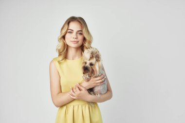 Kadın modaya uygun safkan köpek kırpılmış manzara modası