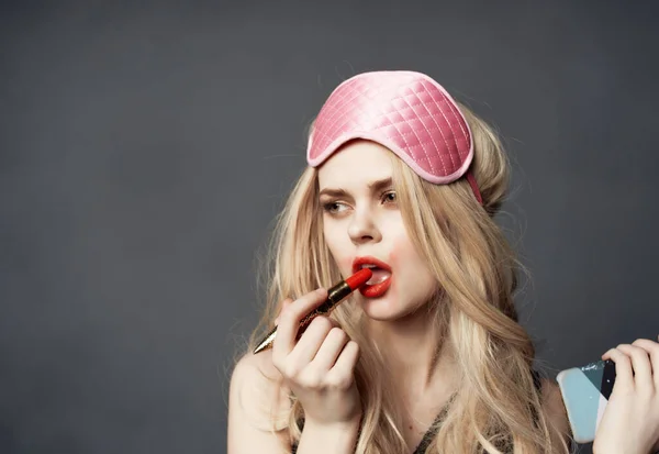 Female Smeared Lipstick Dark Background High Quality Photo — Stock Photo, Image