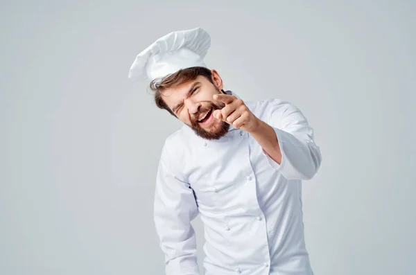 bearded man chef kitchen Job hand gestures isolated background