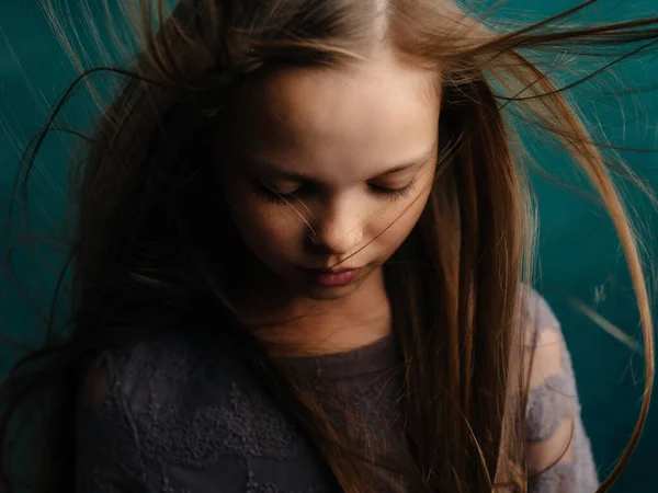 Girl in dress posing Studio emotions — Stock Photo, Image