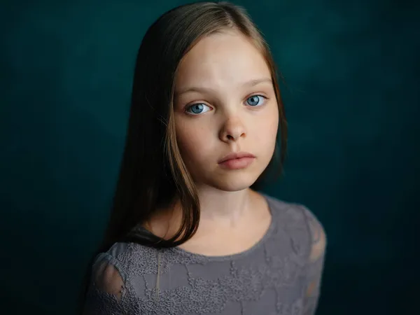 Cute girl sad facial expression close up studio — Stock Photo, Image