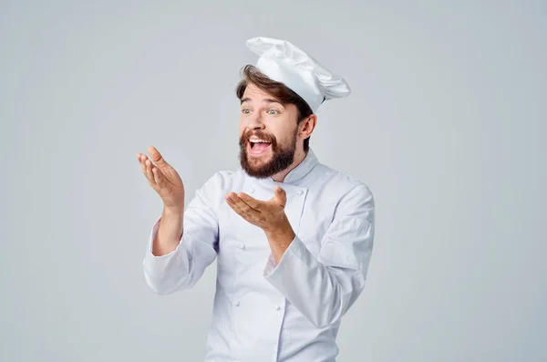 Muž kuchař práce uniforma profese kuchyně izolované pozadí — Stock fotografie