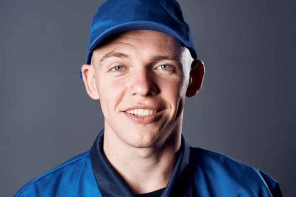 Trabalho de serviço oficial de trabalhador uniforme azul — Fotografia de Stock