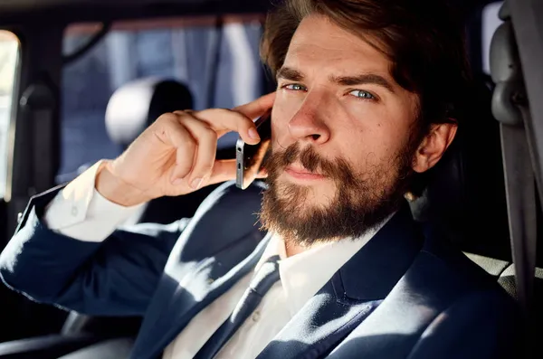 Business Man Car Talking Phone — Stock Photo, Image