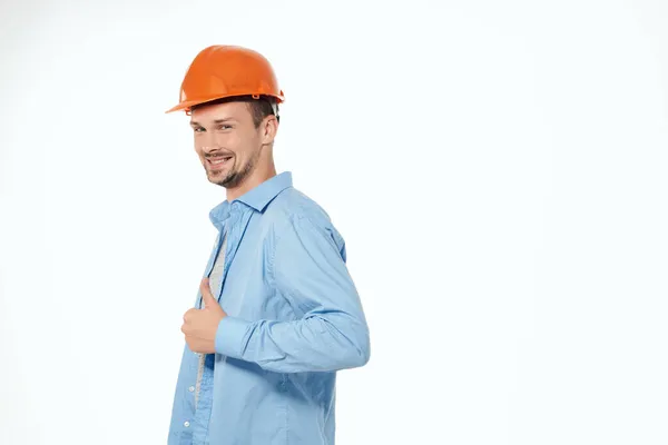 Male builders blueprints builder isolated background — Stock Photo, Image