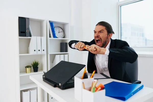 Yönetici duyguları ofis masasında çalışır yaşam tarzı — Stok fotoğraf
