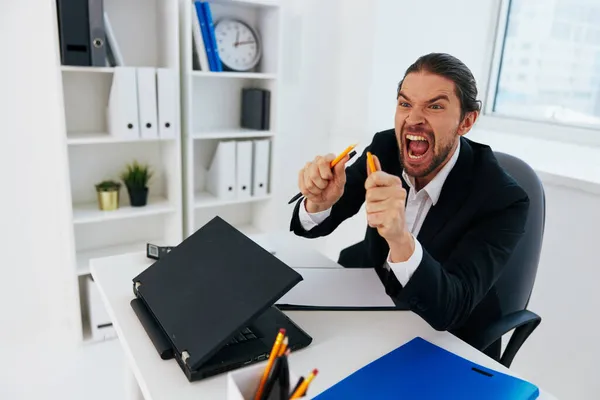 Man office work blue document folder boss — Stock Photo, Image