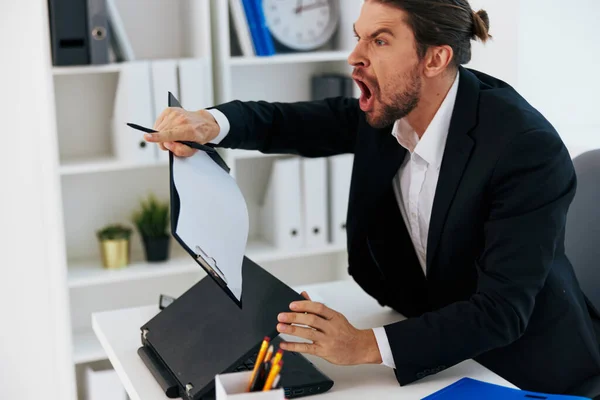 Man office work blue document folder boss — Stock Photo, Image