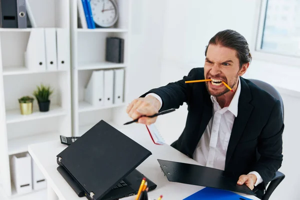 Man office work blue document folder boss — Stock Photo, Image