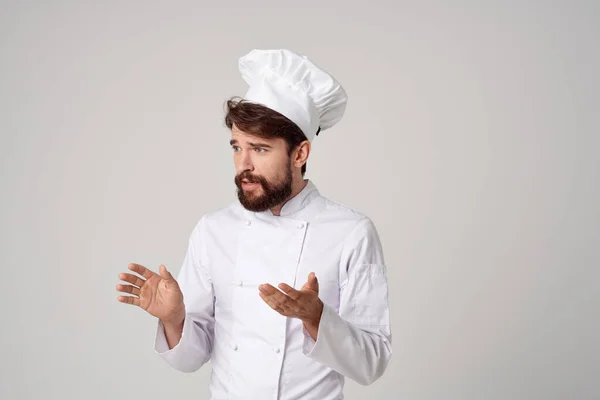 Uomo ristorante servizio Mano professionale gesto luce sfondo — Foto Stock