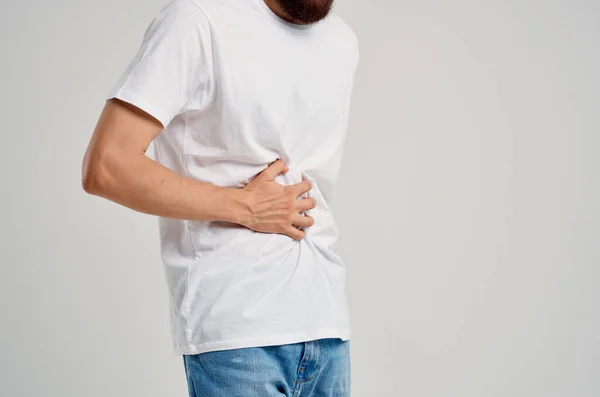 Homem Com Problemas Saúde Dor Abdominal Foto Alta Qualidade — Fotografia de Stock