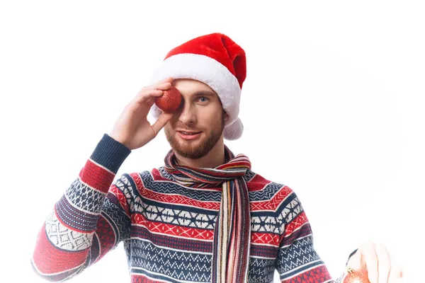 Vrolijk man kerst speelgoed vakantie emoties licht achtergrond — Stockfoto