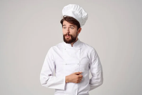Masculino cozinheiro restaurante serviço profissional mão gesto isolado fundo — Fotografia de Stock