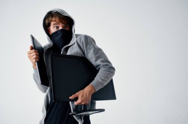 Hacker görünmezlik tekniği soygun güvenlik holigan ışık arka planı