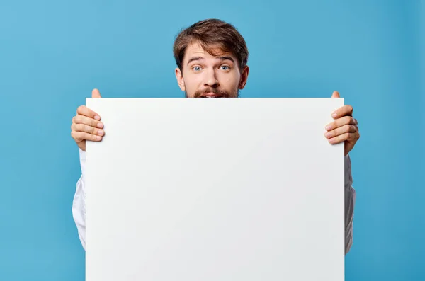 Manager reclame witte banner presentatie geïsoleerde achtergrond — Stockfoto