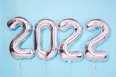 2022 numaralı balon Yeni Yıl 2022 Kutlama Mavi Arka plan