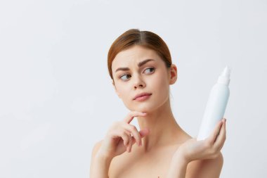 Kadın losyonu kavanozu temiz cilt sağlığı geçmişi gri