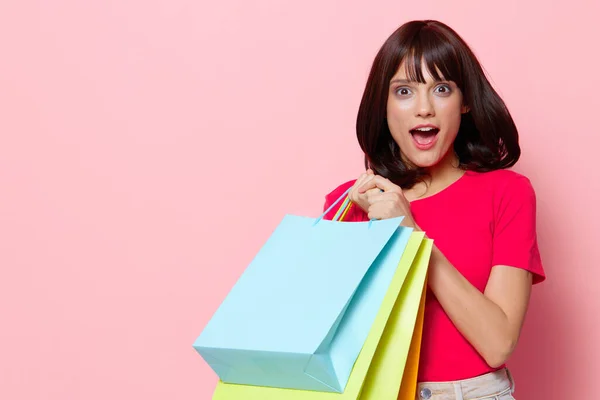 Mooie vrouw winkelen emoties poseren vreugde Lifestyle mode — Stockfoto