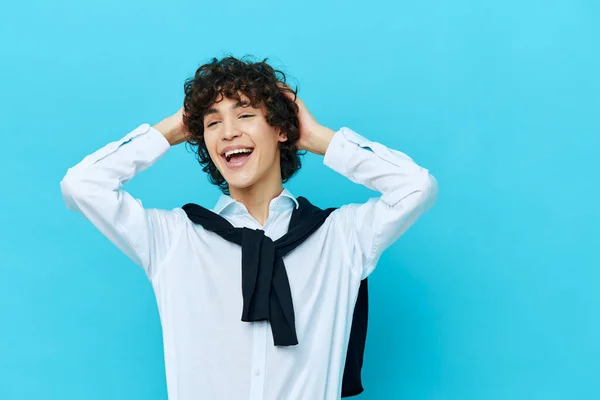 Student emotions posing white shirt expression Lifestyle fashion — Stock Photo, Image