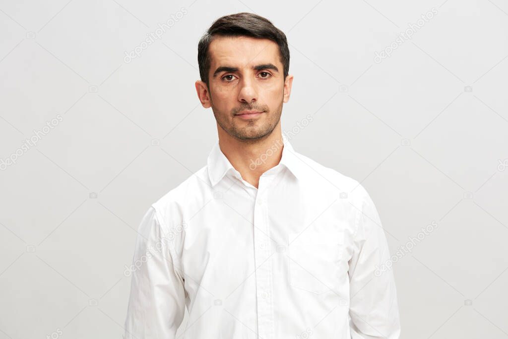 businessmen in white shirts hand gesture copy-space business and office concept
