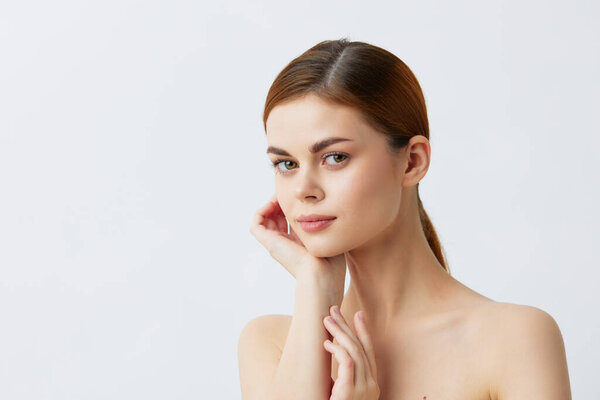 pretty woman bare shoulders pure skin glamor isolated background