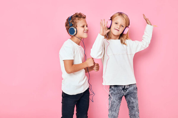 Funny children listening to music lifestyle childhood