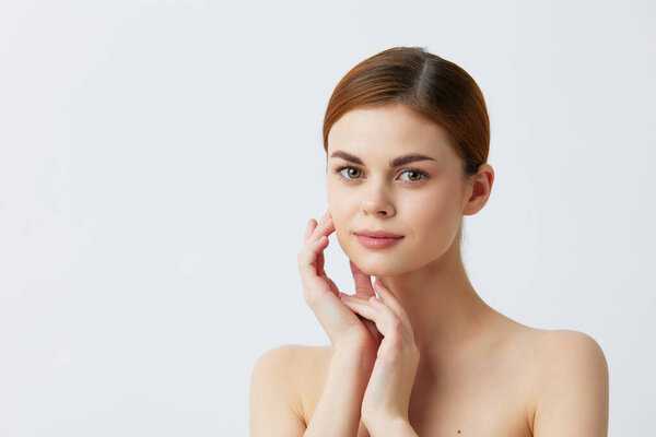 pretty woman posing clean skin care attractive look isolated background