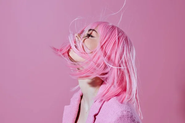 Ritratto Una Signora Affascinante Stile Moderno Capelli Rosa Labbra Rosse — Foto Stock