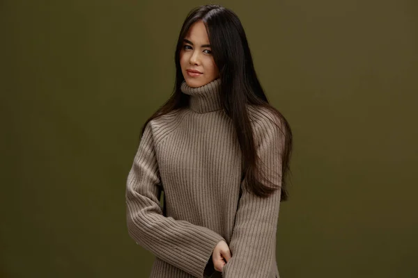 Portrait Woman Winter Sweater Fashion Cosmetics Clothes Studio Model High — Stock Photo, Image