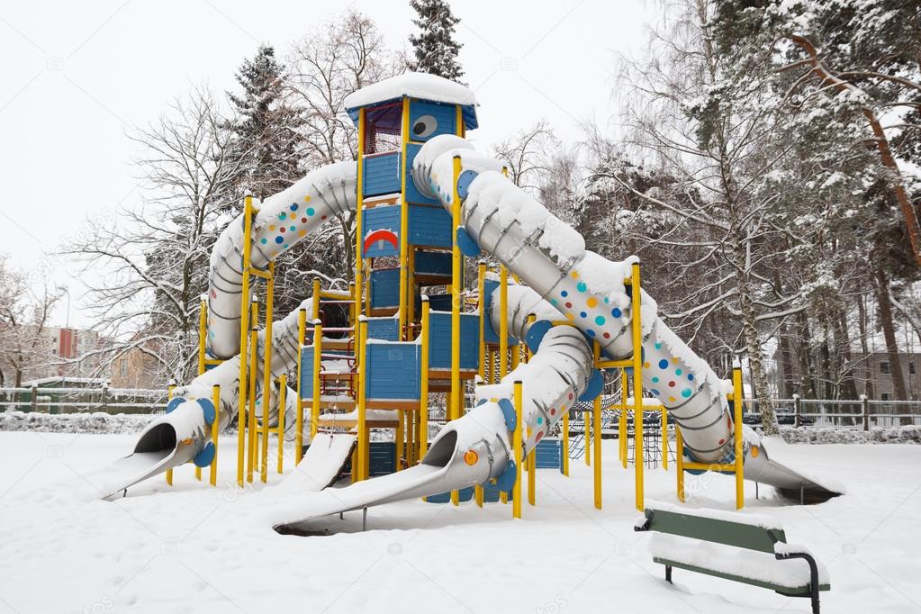 Snow covered playground