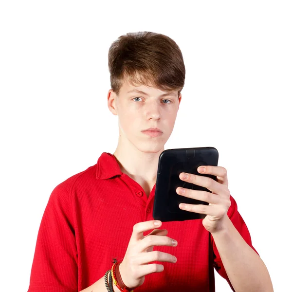 Teenager using ebook reader — Stock fotografie