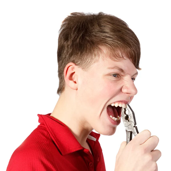 Boy with pliers — Stock Photo, Image