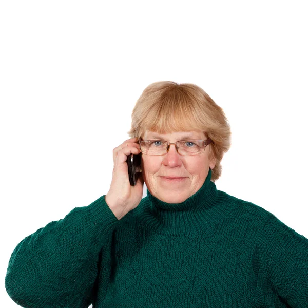 Old woman talking on phone — Stock Photo, Image