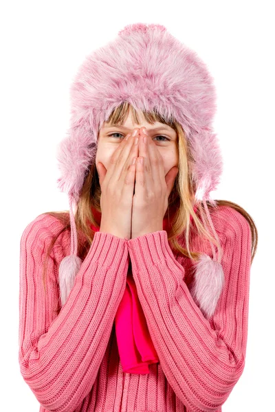 Girl in winter hat and scarf — Stock Photo, Image