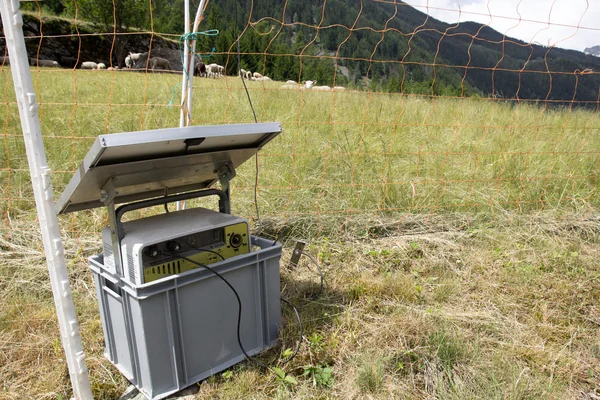 Solar energy panel with electric fence — Stock Photo, Image