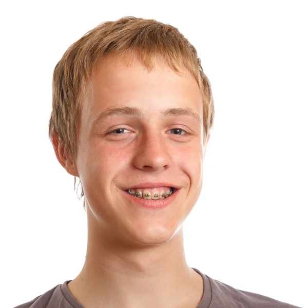 Smiling teenager with dental braces — Stock Photo, Image