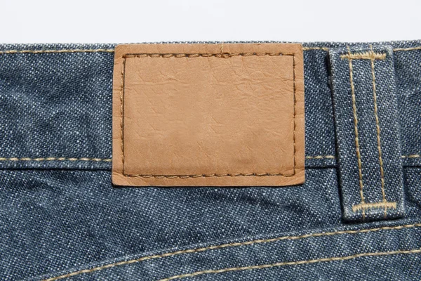 Lederen etiket op jeans — Stockfoto