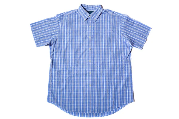 Blå Kort Ärm Mens Skjorta Vit Bakgrund — Stockfoto