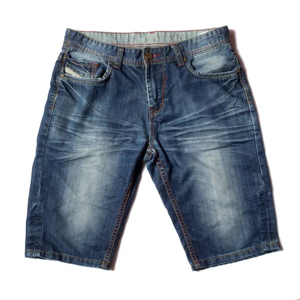 Homens Azuis Calções Jeans Sobre Fundo Branco — Fotografia de Stock