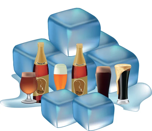 Variety Beers Chiaccio Cubes — Stock Vector