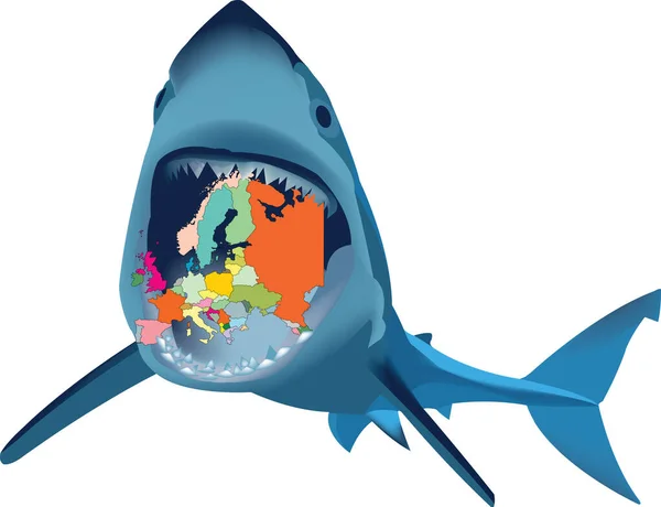 Ferocious Shark Continent Europe Its Jaws — Stock Vector