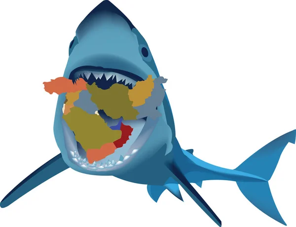 Ferocious Shark Middle East Continent Its Jaws — Stock Vector