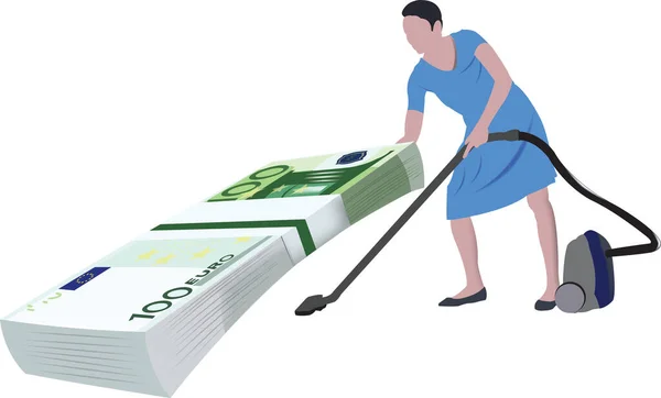 Takarítónő takarít euri kenőpénz takarítónő takarít euri kenőpénz alatt — Stock Vector