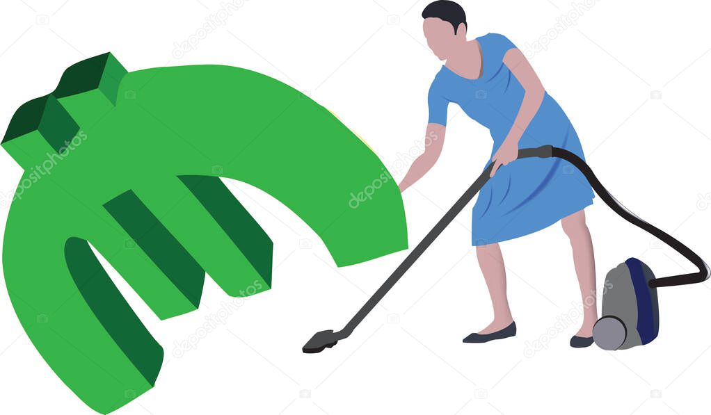 cleaning lady cleans under euro sign