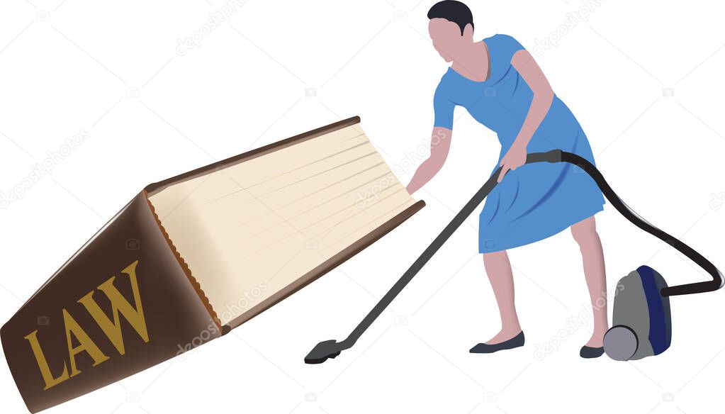 cleaning lady cleans under law book