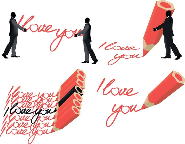 Love You Written Red Pencil — Stock Vector