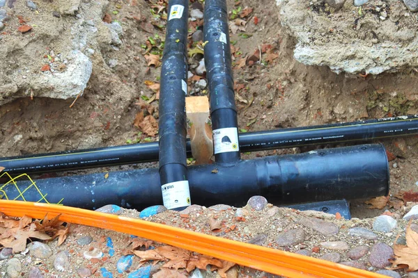 Reconstruction City Pipes Pipe Laying Excavation — Stock Photo, Image