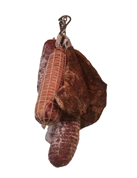 Salame Affettato Appeso Soffitto Condimento — Foto Stock