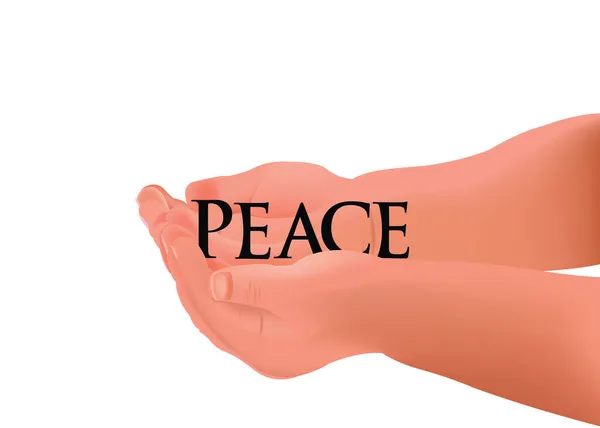 Outstretched Child Hands Want Peace Inscription — Stock Vector