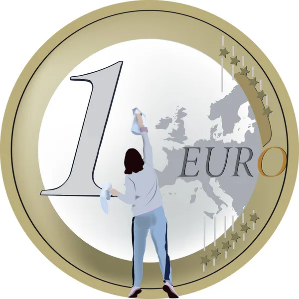 Cleaning Lady Cleans Euro — Stock Vector